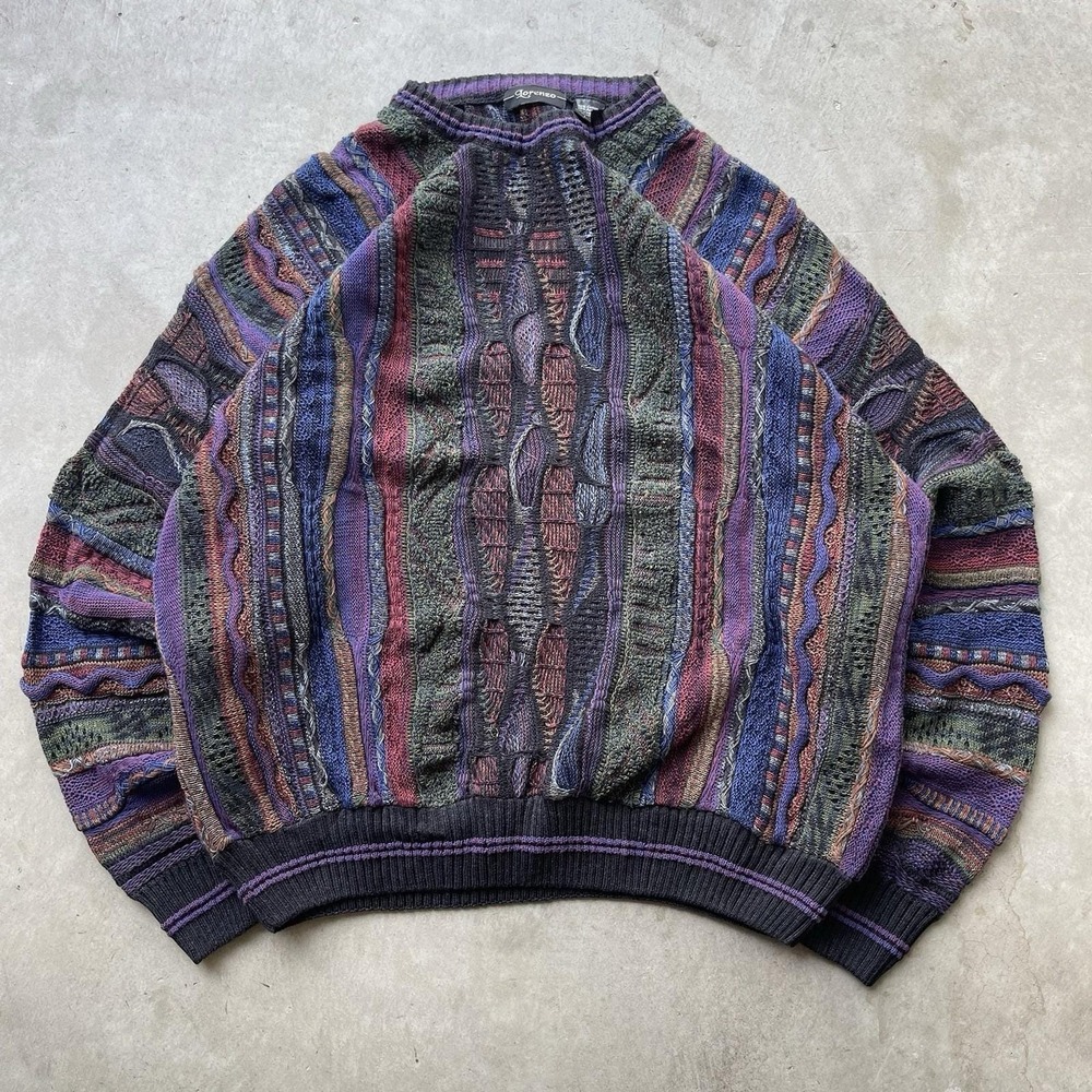 Vintage Lorenzo Coogi Style 3D Knit Sweater Mens Large Italy Textured